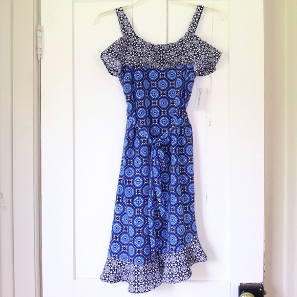 ROZ & ALI Blue Geo Print Summer Dress - Picture 2 of 7